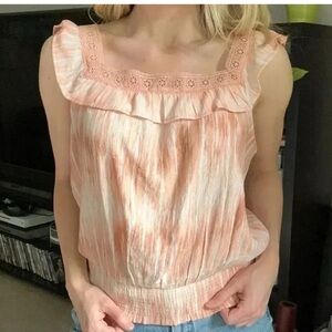 Anthropologie MINE Lace Trim Pink Tank Top Medium